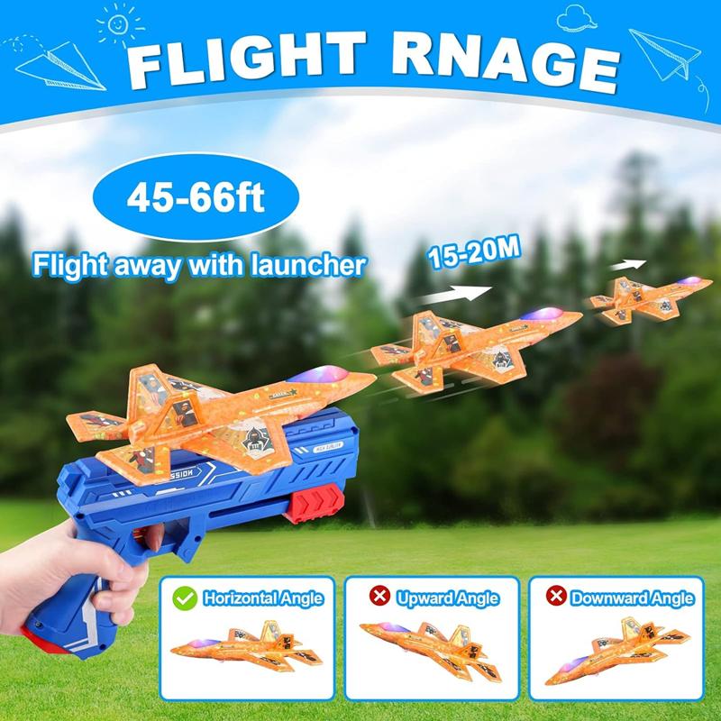 Kids Childrens Toys 7.4" F-35 Launcher Foam Airplane Catapult Plane with Soft Bullet Gun for Summer Outdoor Aircraft Flying Novelty Gag