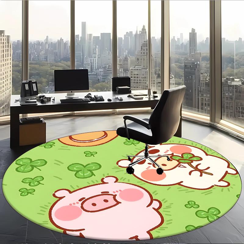 Lulu The Piggy (1) Round Office Rug Decorative Floor Rug for Office Bedroom Living Room and Home Space