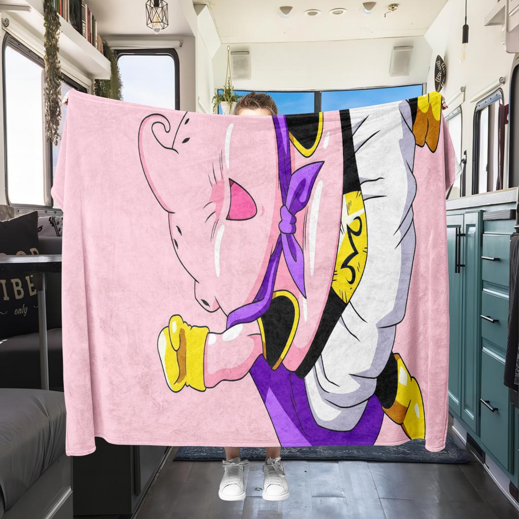 1PC Majin Buu  Print Flannel Blanket, High quality All Seasons, Home Decor, Warmth and Comfort, Perfect for Christmas Gifts