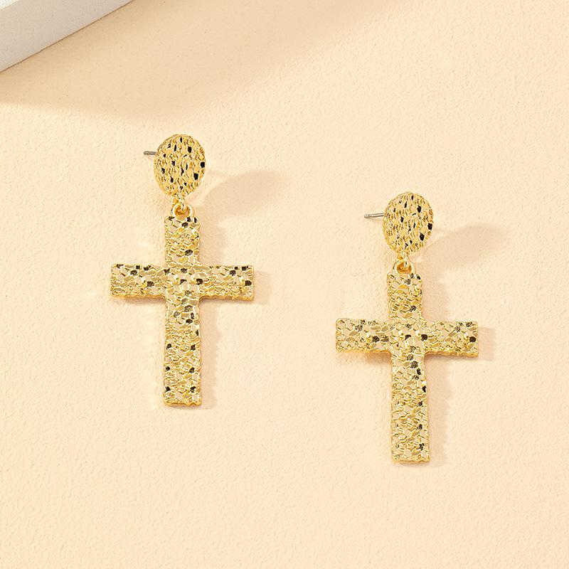Korean Minimalist Cross Texture Earrings - Women's Trendy Street Style Studs