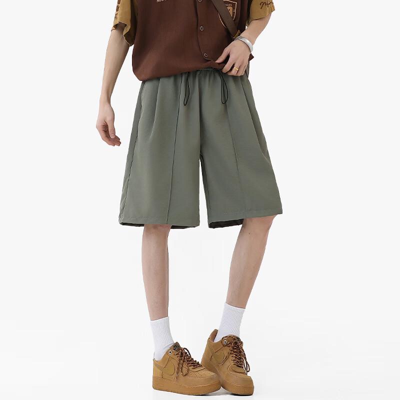 VUUG Men's Solid Color Ice Silk Loose Fit Casual Shorts
