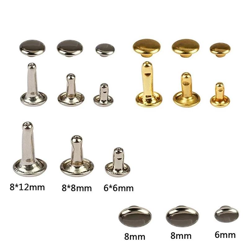 Metal Double Cap Rivets Stud Round Spike Nail With Tool Kits For Shoes Bag Belt Leathercraft Repair Clothing Garment Accessories