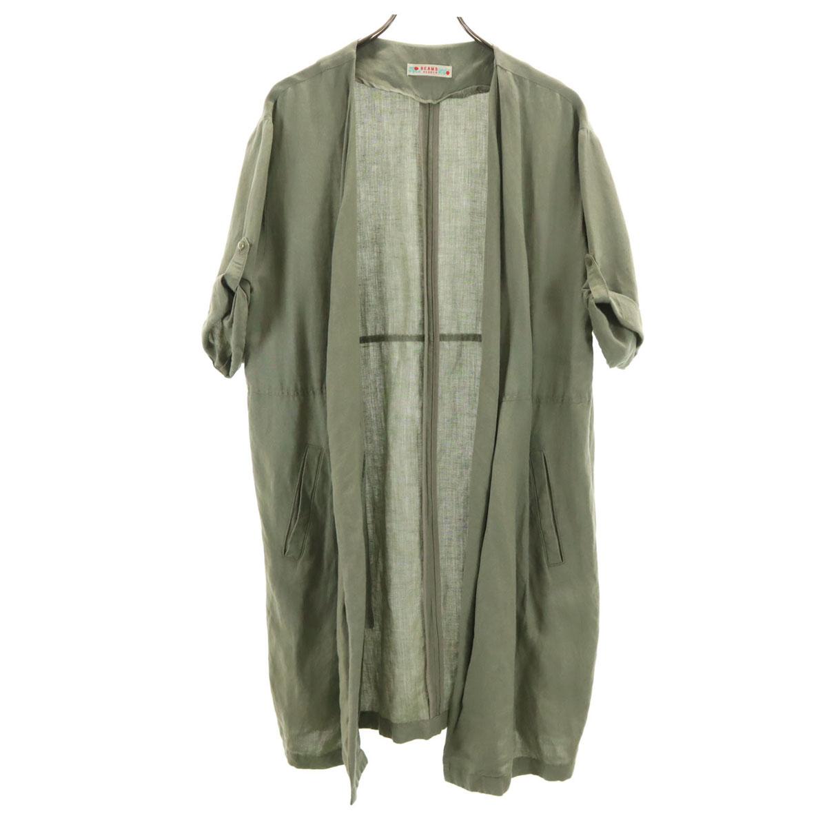 

BEAMS HEART Льняная смесь Короткий рукав Длинное пальто хаки Женское Б/у