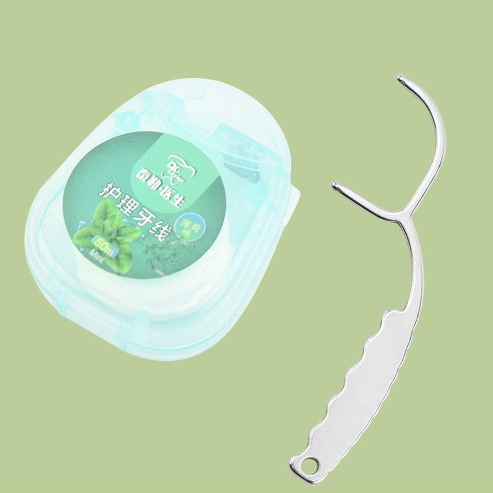 Portable Stainless Steel Toothpicks Reusable Tooth Floss Teeth Cleaner Handle Tooth Flossing  Floss