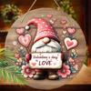 Valentine's Day Gnome "LOVE" Wooden Sign, Round Front Door Decor, Romantic Heart Wall Hanging - Ideal Valentine's Day Gift