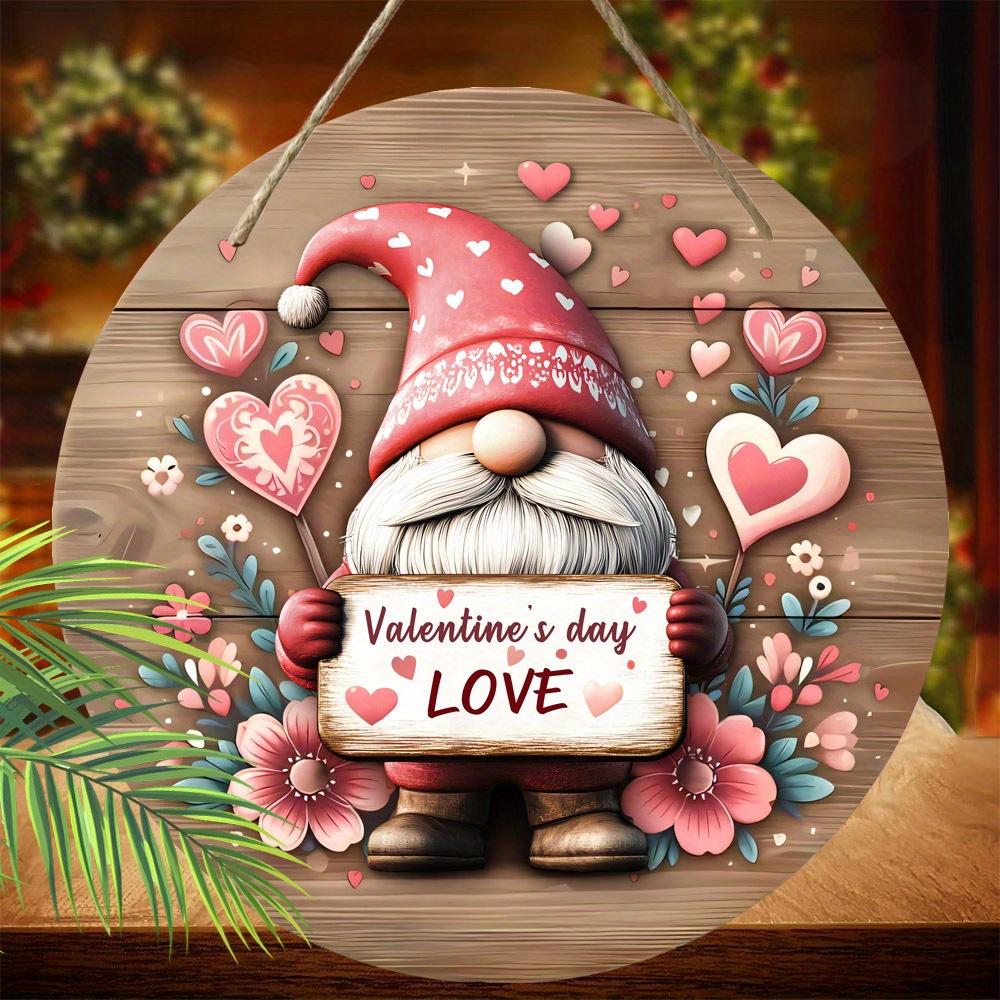 Valentine's Day Gnome "LOVE" Wooden Sign, Round Front Door Decor, Romantic Heart Wall Hanging - Ideal Valentine's Day Gift
