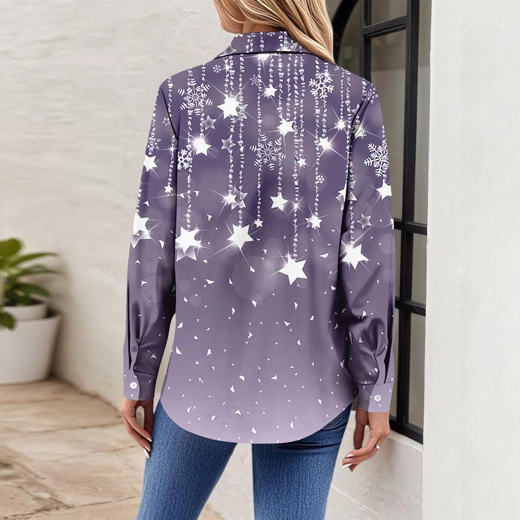 Women's Shirt Blouse Print Button Long Sleeve Casual Basic Shirt Collar Regular Top