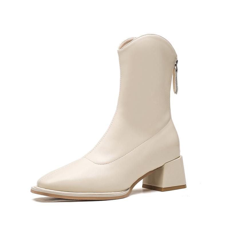 Martin Boots Small Short Boots Women's Boots Winter High Heels White Boots Thick Heel Square Head High Heel Women's Boots Skinny Boots