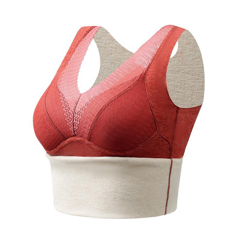 Elegant Velvet Lace V-Neck Women's Warm Vest with Fixed Cups and Silk Cashmere Base