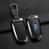 Metal Leather Car Smart Key Case Protect Shell For Ford Explorer Edge Escape Bronco F-150 Mustang Focus MK4 Kuga Taurus Sticker RM9