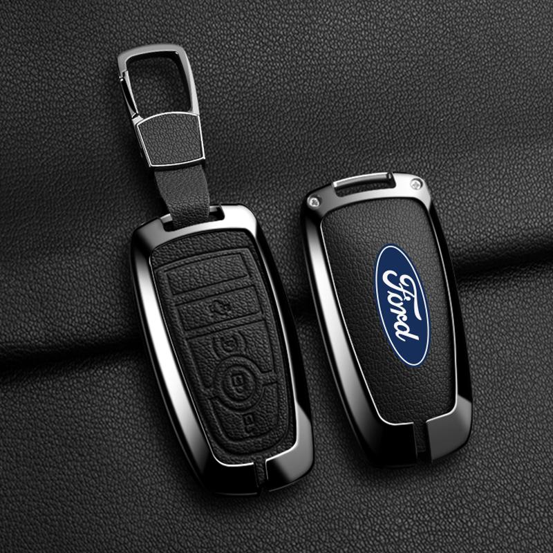 Metal Leather Car Smart Key Case Protect Shell For Ford Explorer Edge Escape Bronco F-150 Mustang Focus MK4 Kuga Taurus Sticker RM9