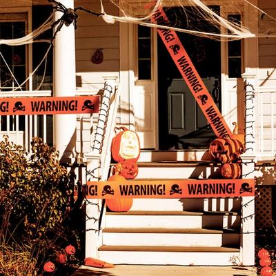 4 Pcs Halloween Caution Tape Bundle Spooky Warning Decoration Strip Halloween Themed Printed Tape for Haunted Houses Parties Outdoor Decorations