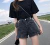 Ladies's Summer Korean Harajuku Edition American Retro Fashion Denim Shorts Design Zipper Y2K Loose Wide Leg Shorts Black Blue