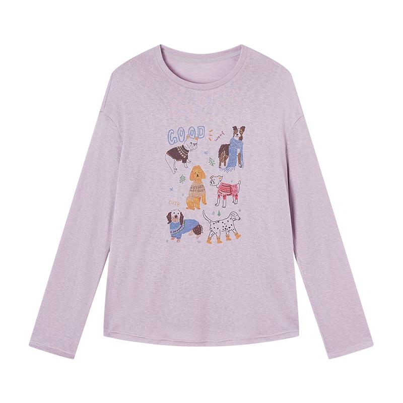 Xiangying Women s Puppy Print Long Sleeve T-Shirt M