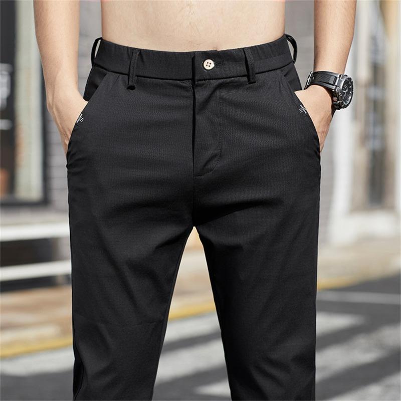 Business Casual Pants Boys Elastic Straight Simple and Comfortable Fashion Trend Slim Ice Pants