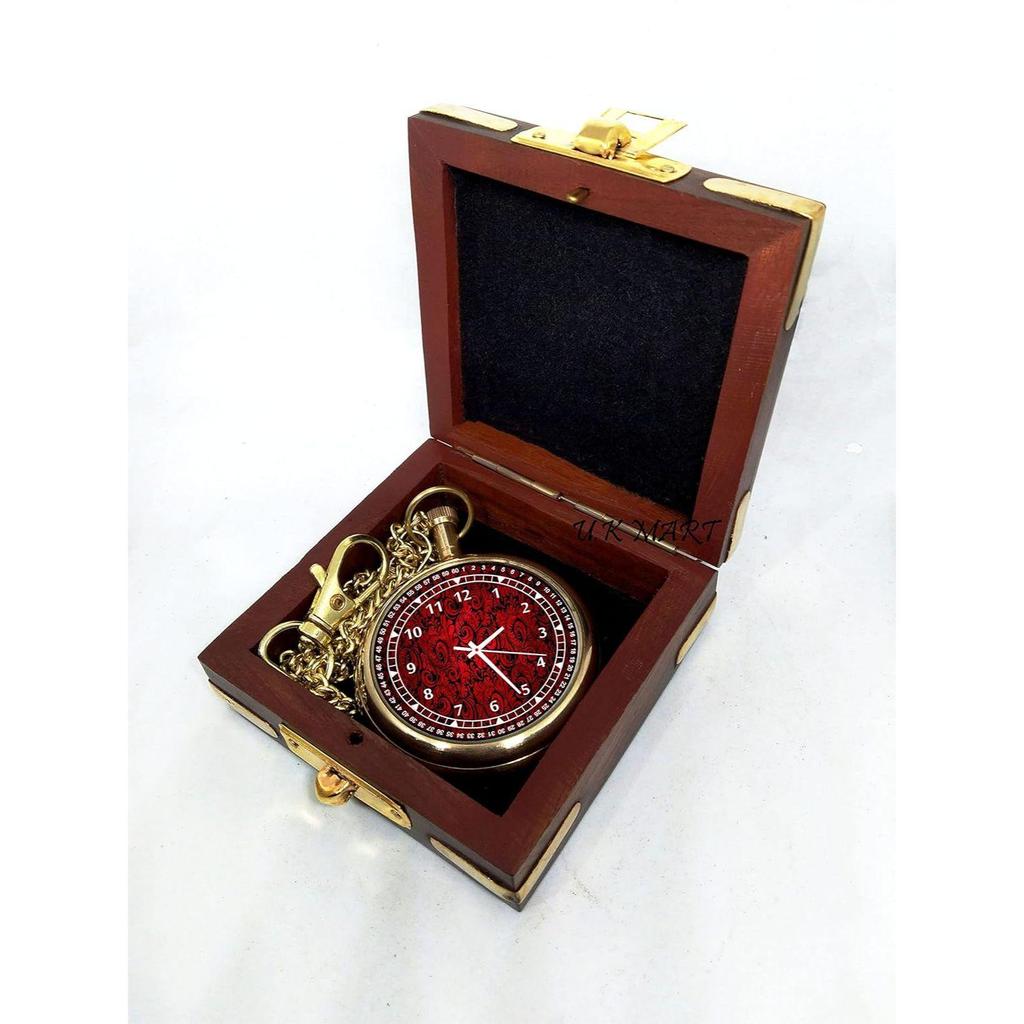 COMPASS Unisex Branded Brass Pocket Analog Watch Red Color Inside Dial