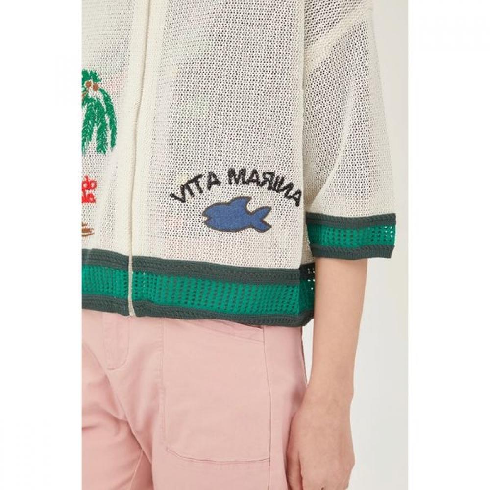 [Benetton] Benetton Round Palm Tree Knit Zip Up Bakcb2531
