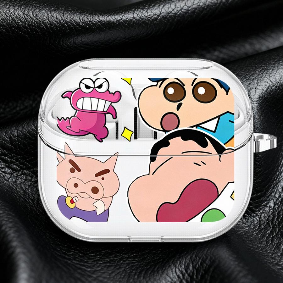 Cartoon Crayons Shinchan Case For Samsung Galaxy Buds 2Pro 4 Pro 4Pro 3 FE Live 3Pro 2 Clear Earphone Cases Cover With Hook