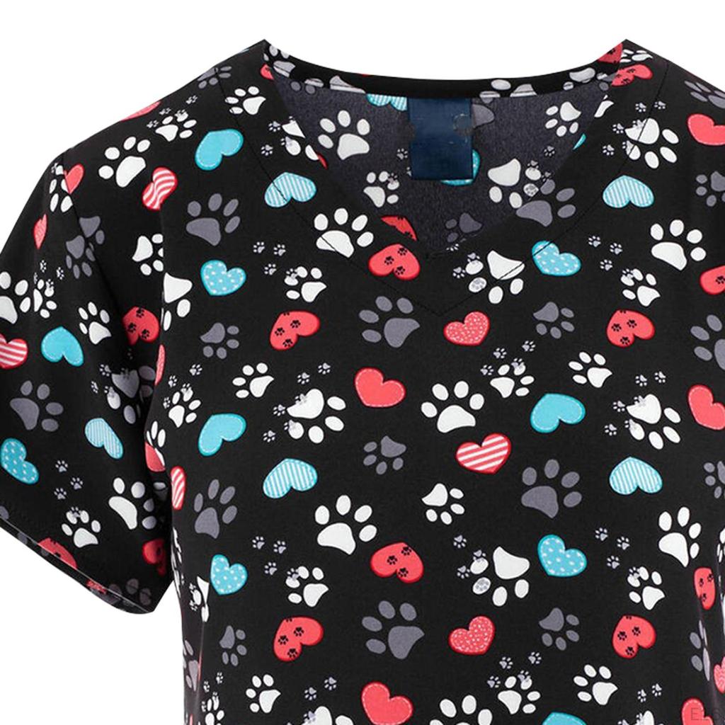 Women's V Neck Scrub Shirt Breathable Workwear Nurse Work Uniform Nursing Top for Women