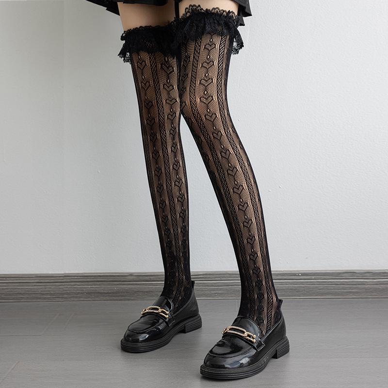 

Жіночі босоніжки вище коліна з мереживною сіточкою: Білі літні панчохи JK Lolita Pure Desire Mesh чорний