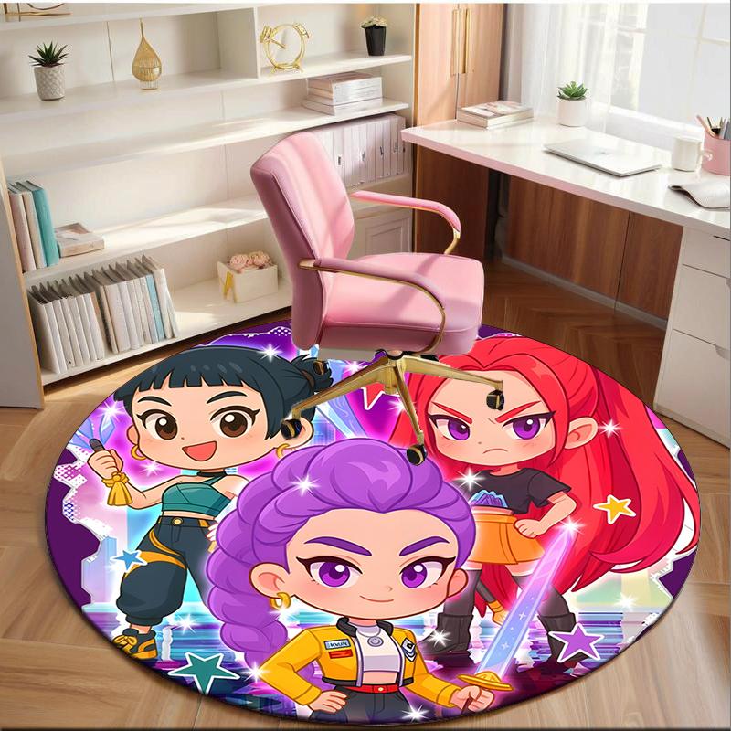 Fantasy k-pop Heroes Unite round carpet Chair cushion Round Entryway Rug, Soft Round Rugs for Living Room, Bedroom, Circle Carpet decor gifts
