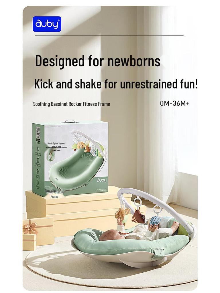Aobei Baby Crib with Rocking Toy, Fitness Frame, Piano Foot Pedal, and Movable Bionic Sleeping Bed