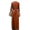 2025 Middle East Muslim Fashion Embroidered Cardigan Dress with Waistband & Pockets