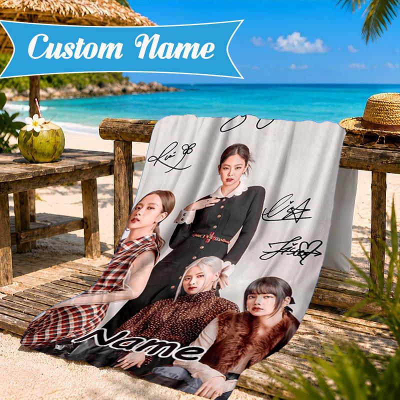 Custom Name Beach Towel Kpop Pink Roses Friendship Microfiber Beach Towel, Lightweight for Summer Travel, Swimming Pool Fan Birthday Gift