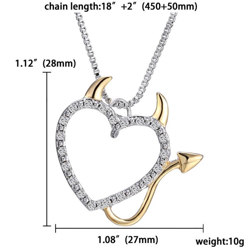 Necklace Hollow-out Love Heart Devil Horns and Tail Double Colors Pendant