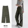 JHIJSC Autumn Cargo Solid Loose Plus Sizes Women's Pants, Wide-Leg, Color, Fit, Casual, Stylish, (JP, Alphabet, XL, Green)