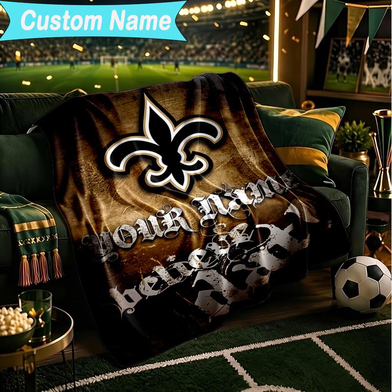 1PC Custom Name Blanket Orleans Saints Logo Flannel blankets Patterns Throw Blanket All-Season Soft Gift for Couch, Bed, Camping, Birthday gifts