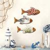 3Pcs Wooden Fish Wall Decoration, Coral Moon Seaweed Fish Hanging Ornament, Nautical Coastal Ocean Theme Wall Art for Bathroom, Living Room