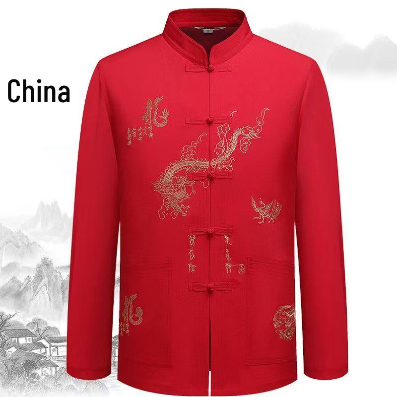 Men's Long-Sleeve Tang Suit: Chinese Style Casual Clothing for Middle-Aged and Elderly - Perfect for Morning Exercise