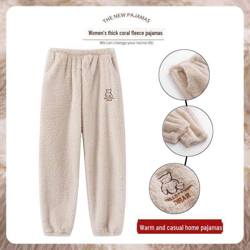 Women's Winter Plush Warm Pajama Pants - Loose, Thickened, Cozy Trousers