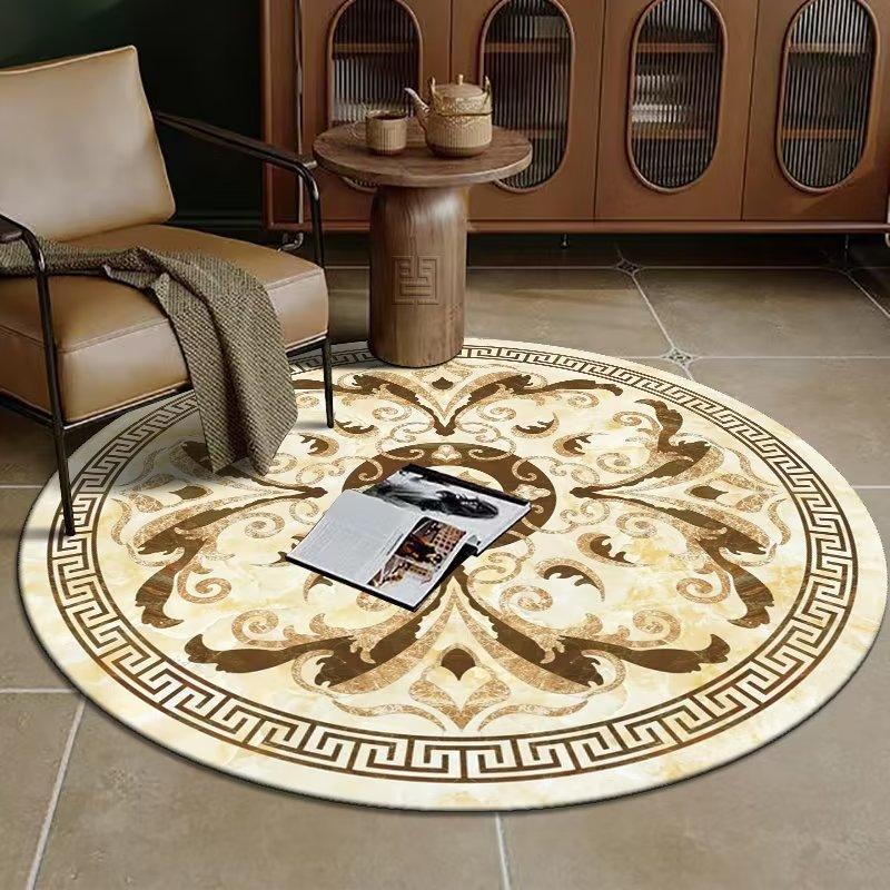 European Luxury Decorative Home Carpet Round Bedside Rugs for Bedroom Soft Carpets for Living Room Marble Pattern Non-slip Mats