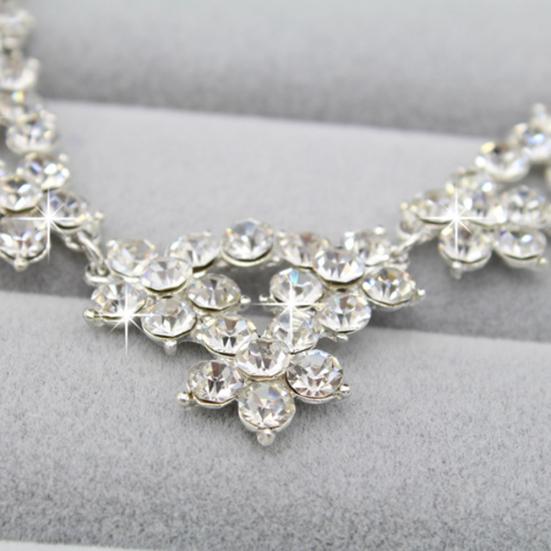 Luxury Bridal Jewelry Shiny Rhinestone Cute Flower Crown Necklace Earrings Set