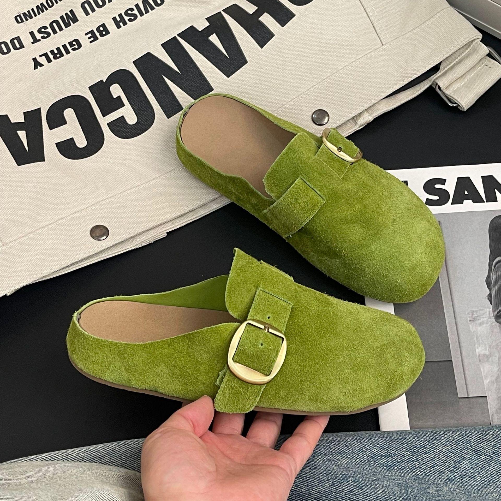 

Полутапочки новые ретро толстоподошвенные для улицы ленивые на одном педале против бархата сумка на голову драг девушка 38 зелёный