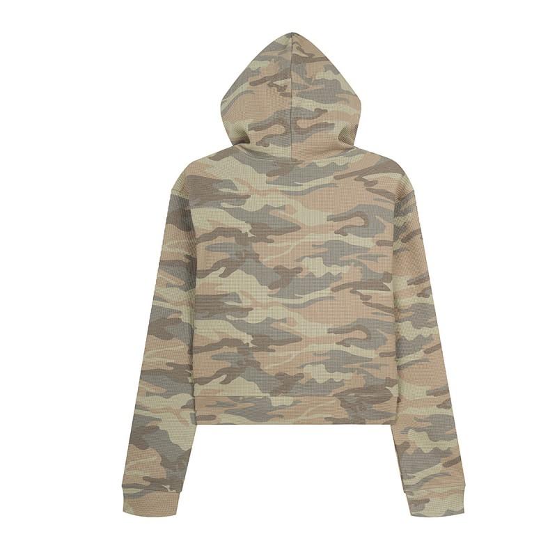 Magic Bear American Retro Camo Zip Hoodie Slim Fit Short Sweatshirt Teens
