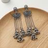 Indian Ethnic Style Jewelry Alloy Vintage Bells Bead Chain Tassel Long Jhumka Earrings For Women Daily Accessories