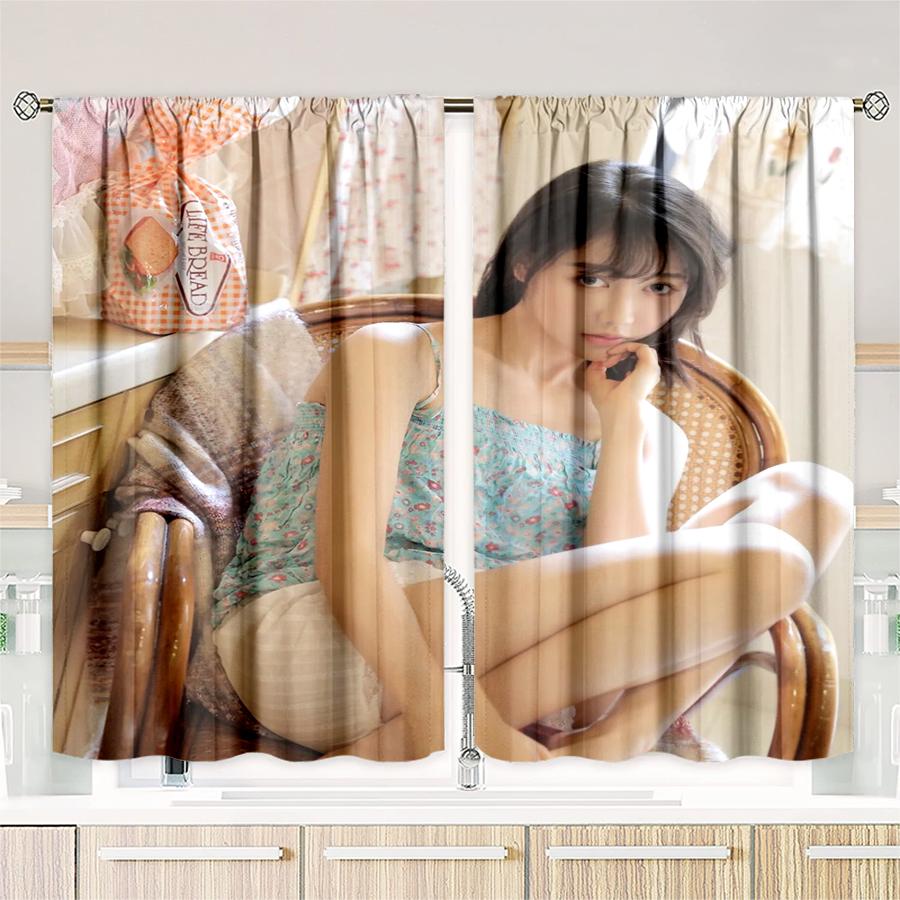 2 Pieces of Pure and Innocent Beauty Model Printed Curtains, Pole Bag Home Decoration, Room Decoration