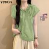 VONDA Women Summer Lace-up Neck Batwing Sleeveless Solid Casual Ruffled Tank Tops