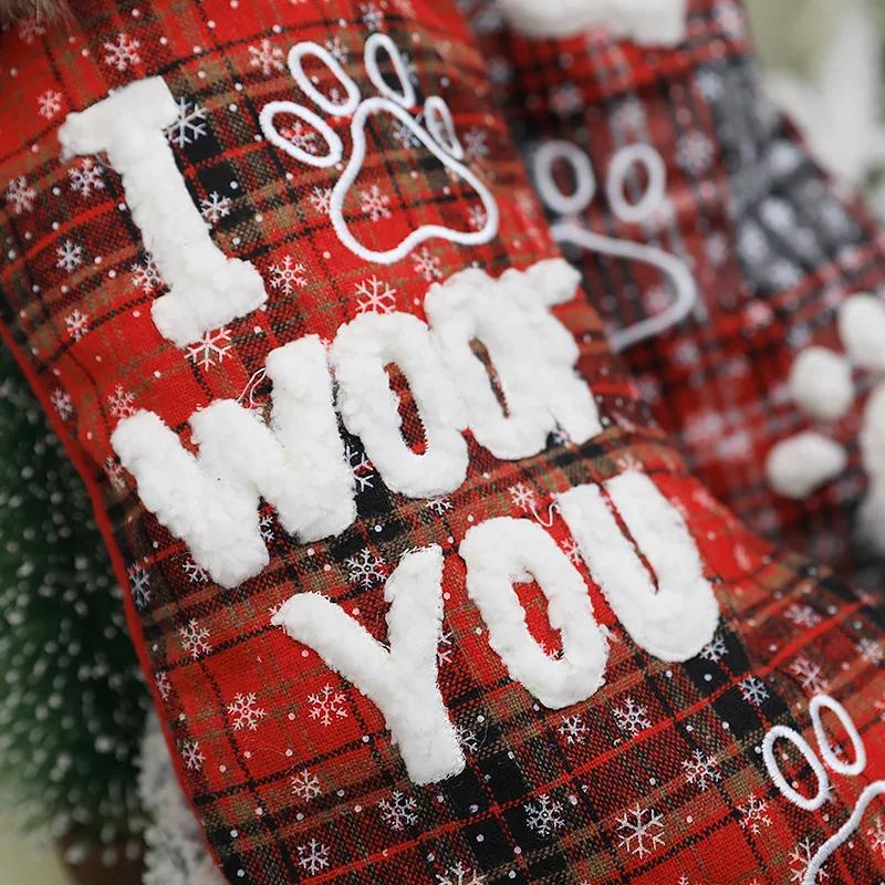 1pc Dog Christmas Ornaments Socks Pendants XMAS Fur Collar Lattice Socks Christmas Tree Decorations Navidad  Wholesale