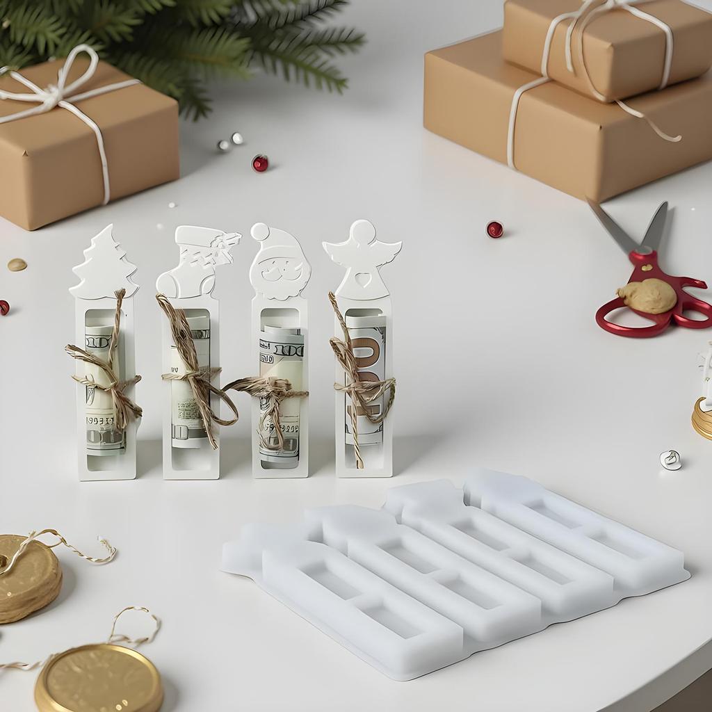 Money Holder Silicone Mold 4-Cavity Christmas Ornament Moulds Creative Cash Holder Mold For Holiday Gathering Home Classroom