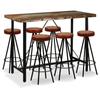 Day and Night - Day and Night Table and 6 Bar Stools Solid Recycled Wood Real Leather Canvas