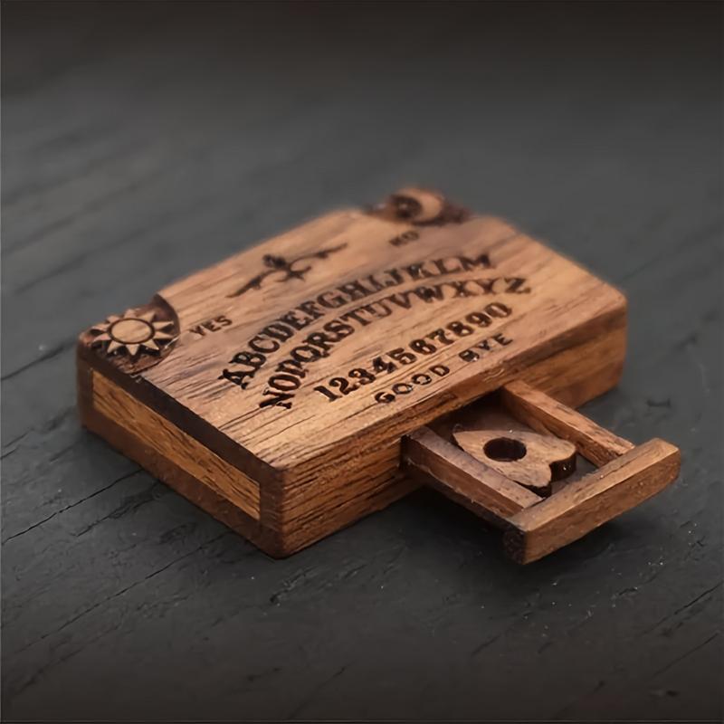 Mini Wood Ouija Board Game Wooden Ouija Board Alphabet Vintage with Planchette Miniature Board Divination Tools for Desk Decor