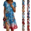 Short Sleeve Boho Dress For Women Casual Loose Fit Summer Sundress Floral Print Dress With Pockets