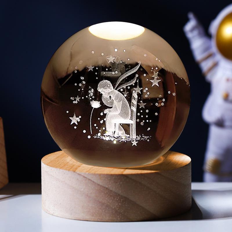 Large Starry Sky Astronaut Crystal Ball Night Light with 3D Carving and Luminous Wooden Base - Perfect Birthday Gift for Girlfriend.