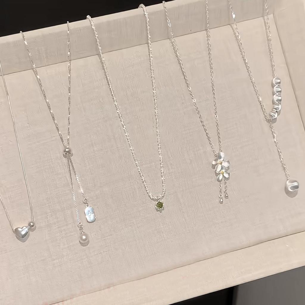 Elegante Damen S925 Sterlingsilber Perlenanhänger Halskette - Leichte Luxus Schlüsselbeinkette