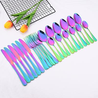 Multicolor 24Pcs Luxury Tableware Stainless Steel Cutlery Set Gold Flatware Fork Knife Tea Spoon Kitchen Dinner Set Dinnerware Set