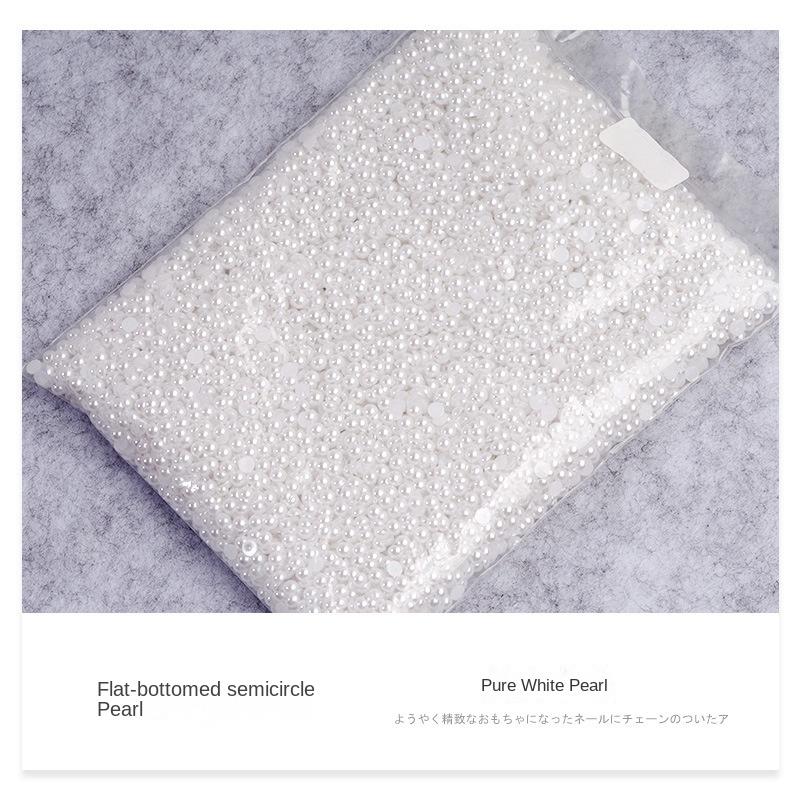 Nail Pearl 10000pcs Nail Shop Round Flat Bottom Pearl Half Circle Pearl Small Rice White Pure White Diamond Nail Jewelry 15mm/10000pcs